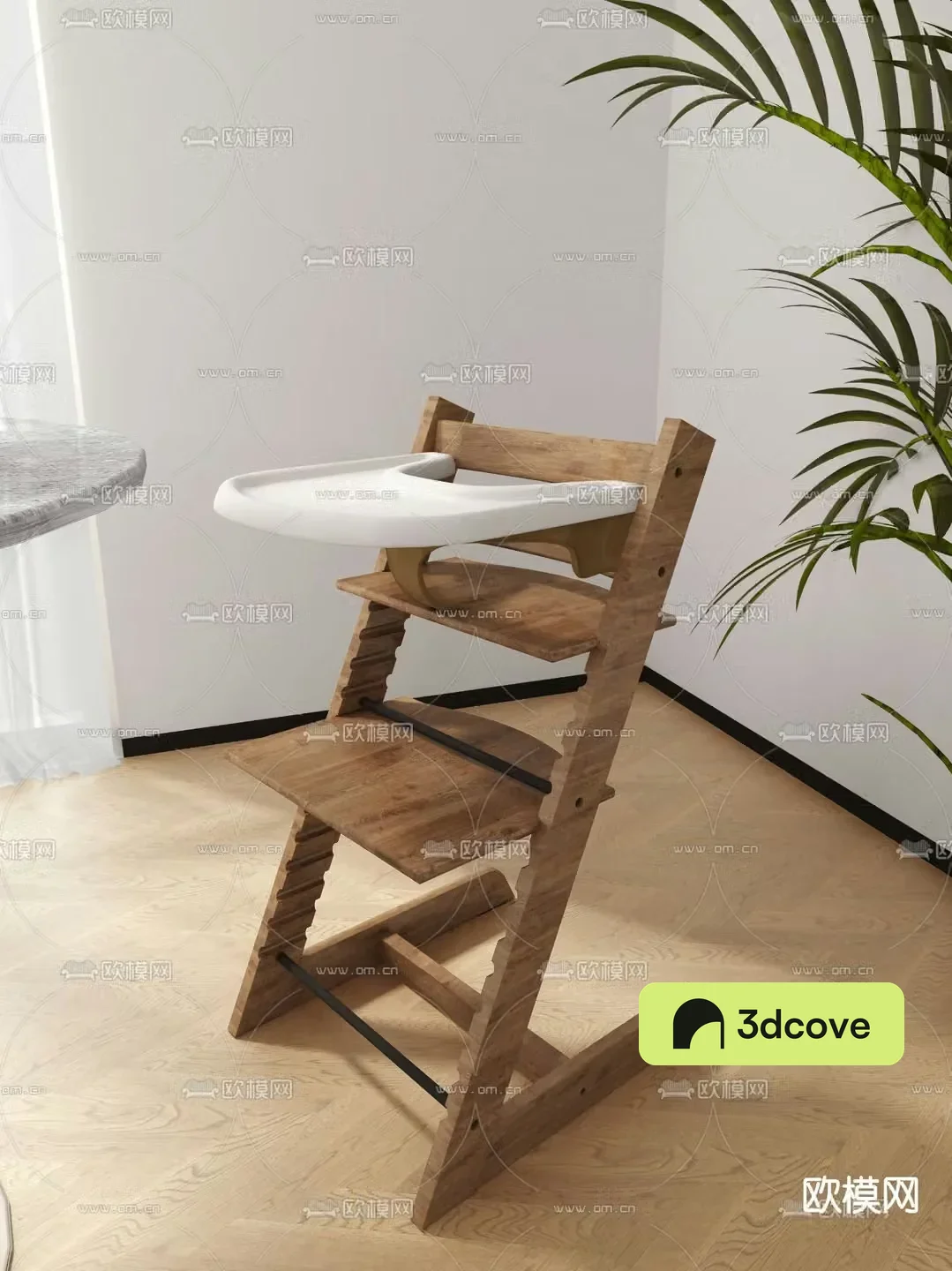 Modern solid wood children’s dining chair 3d model