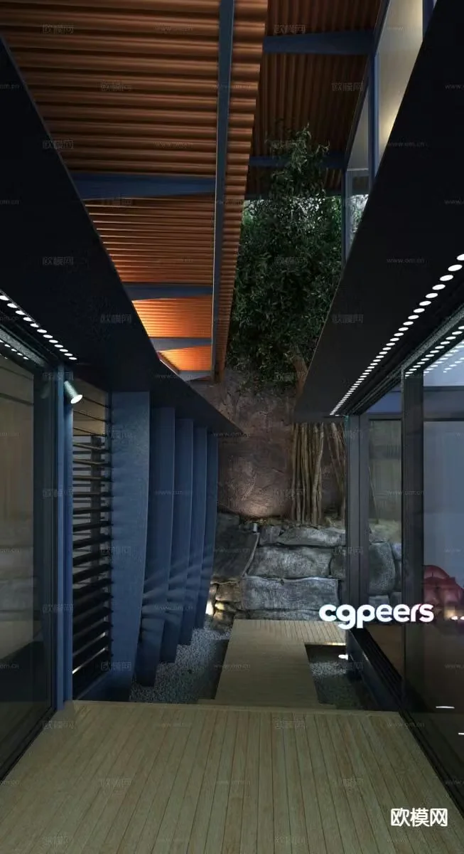 Japanese villa courtyard corridor aisle 3D model