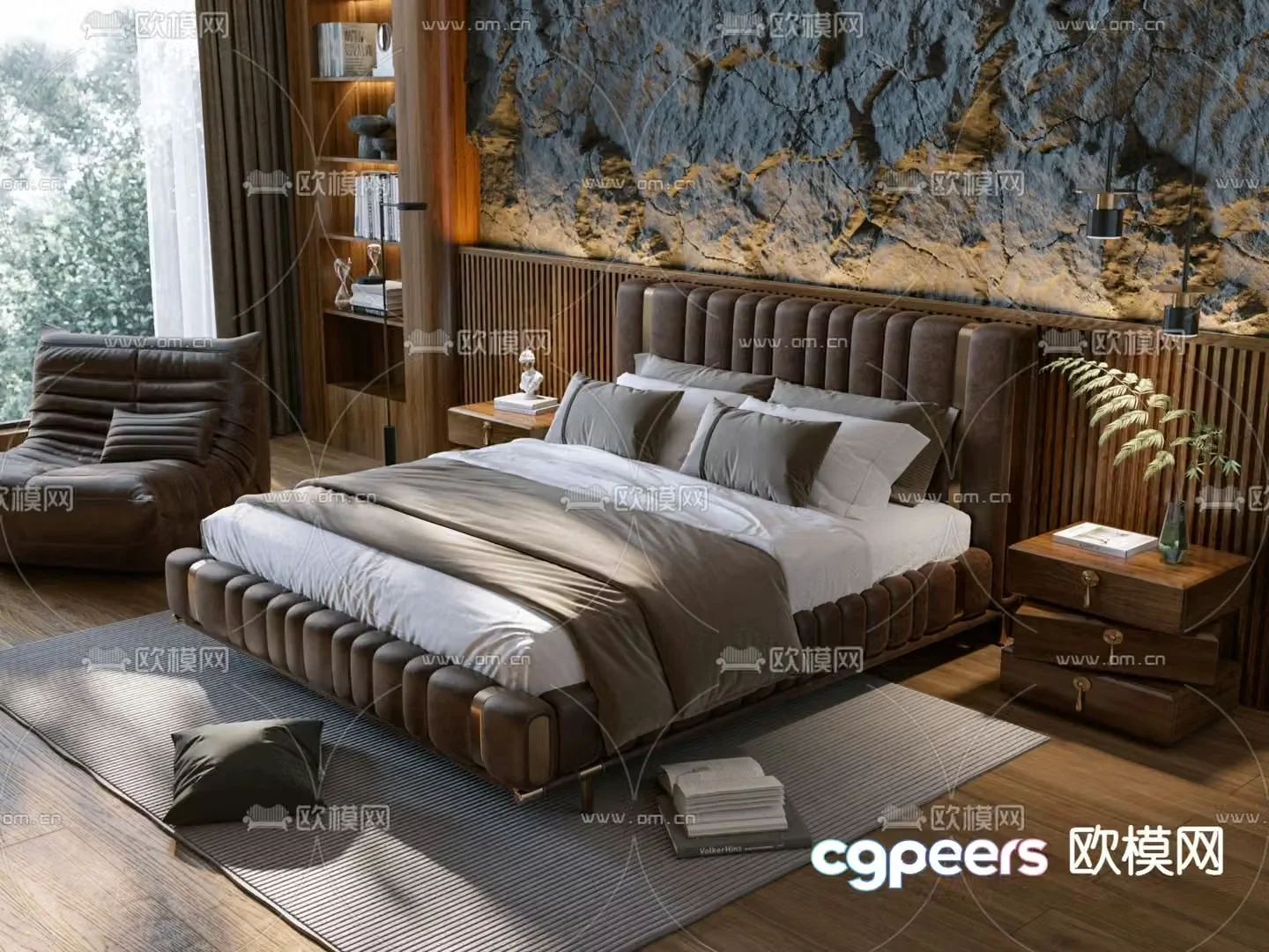 Light luxury style double bed 3D model