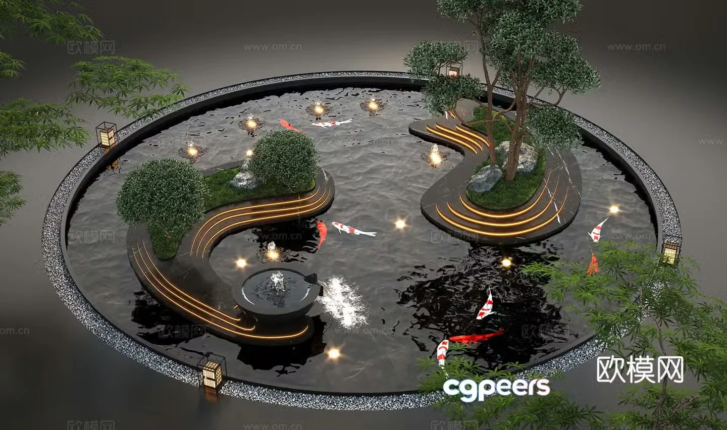 Modern water landscape garden waterscape water bowl stacked water water drop fish pond fish pond 3d model