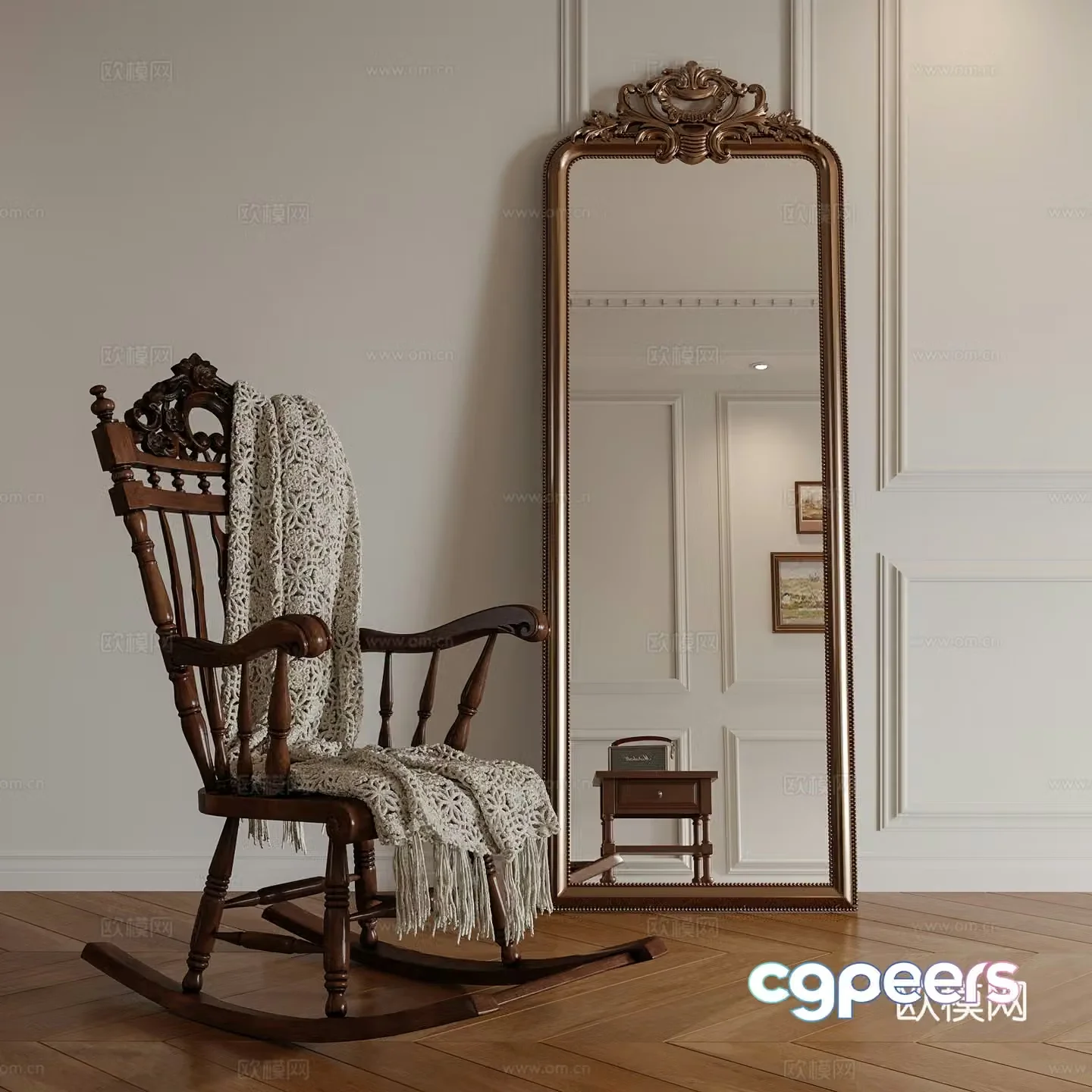 American casual rocking chair decorative mirror 3d model