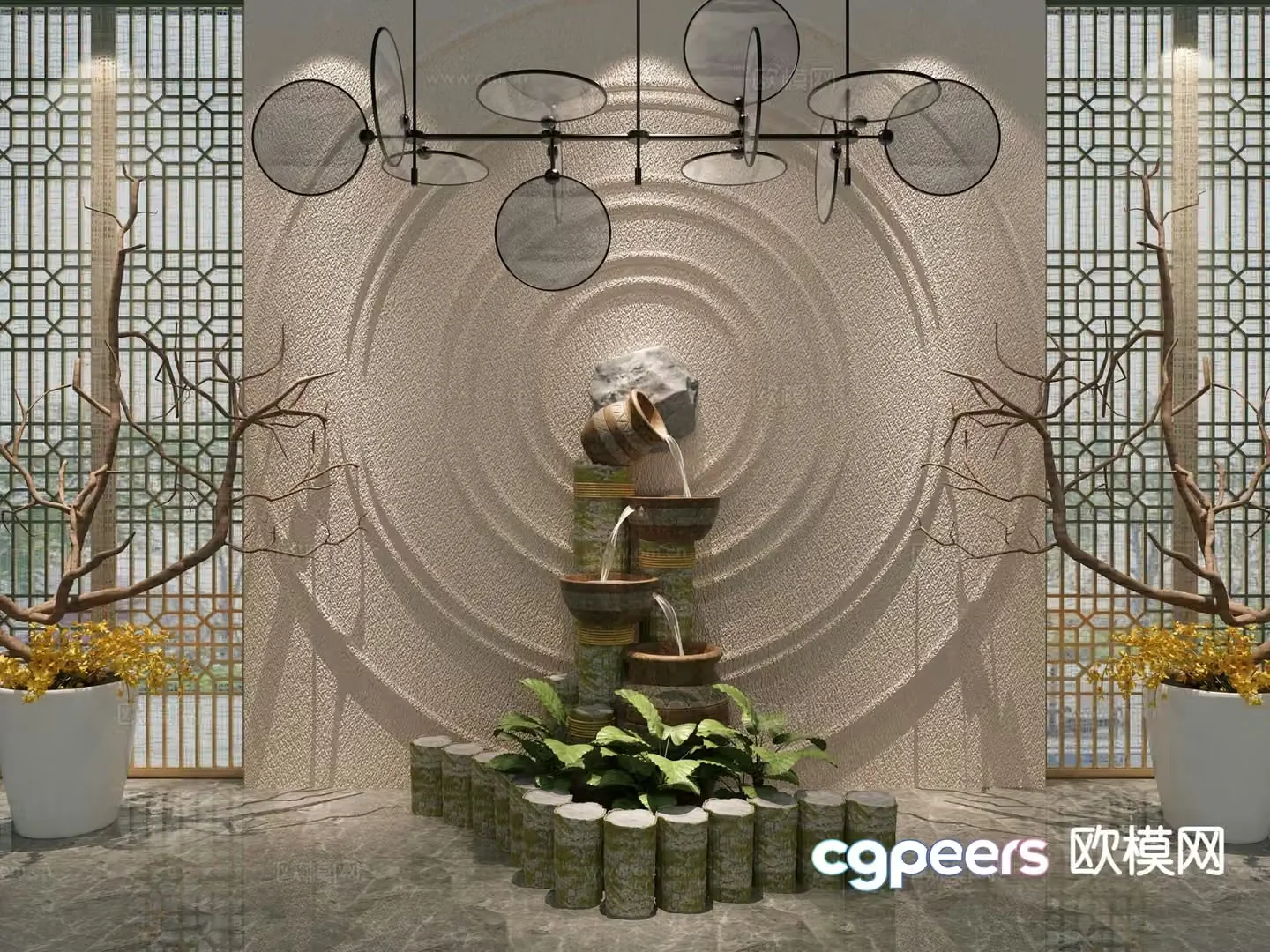 New Chinese style landscape sketch water bowl sketch 3D model