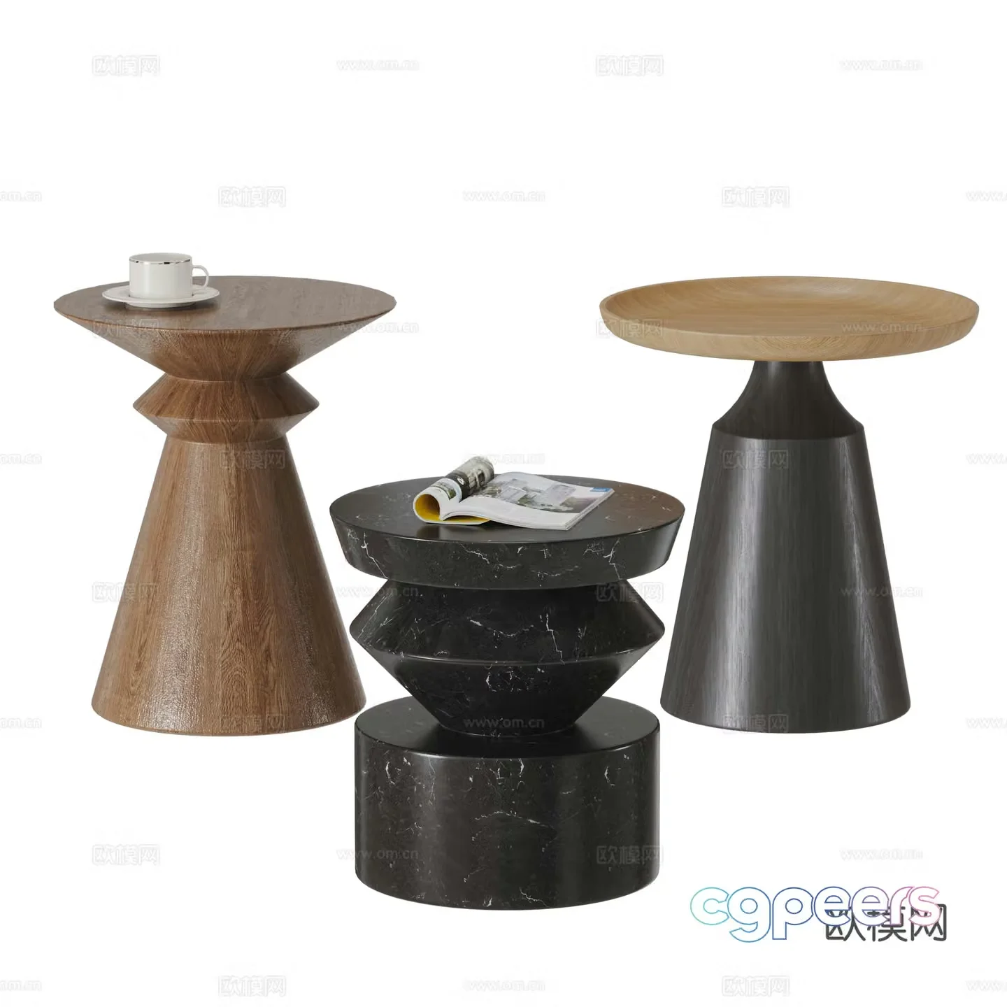 Medium style edge combination round edge table small round table casual table marble edge table solid wood edge table 3D model