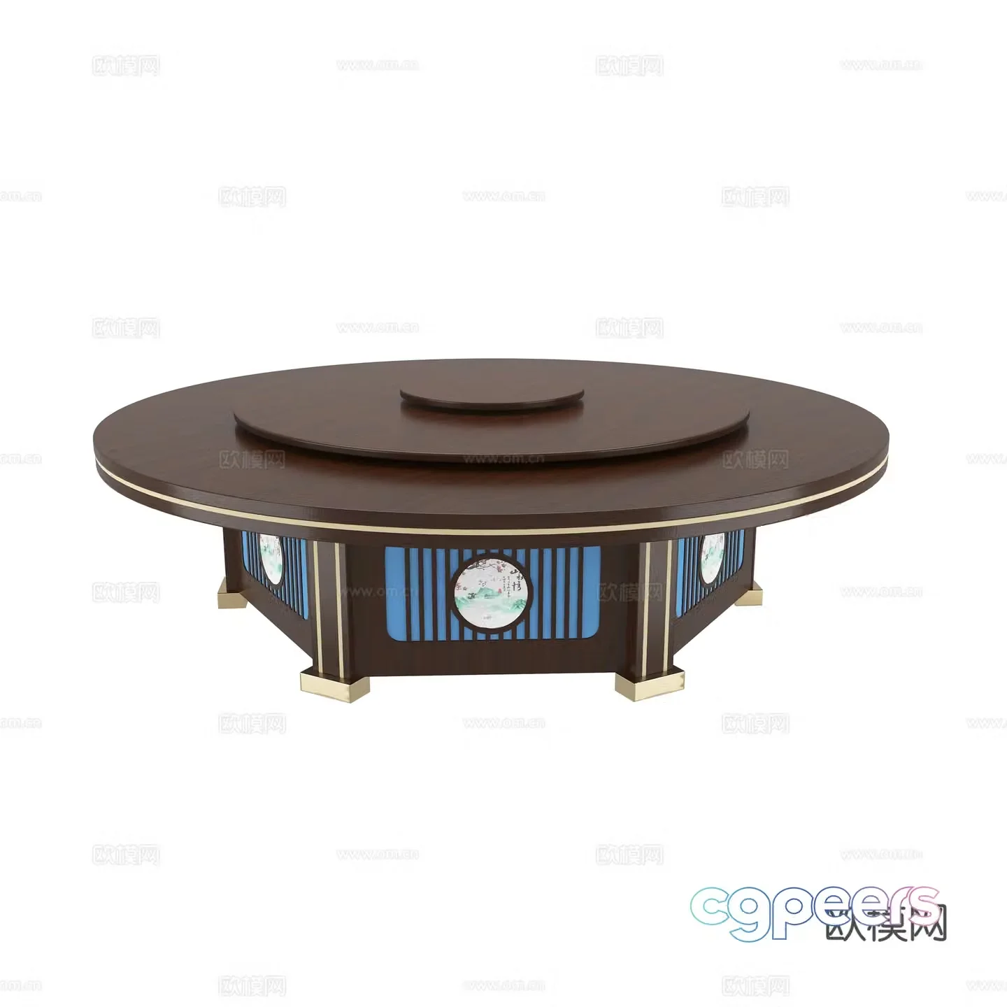 New Chinese style dining table and chairs large round table 3D model