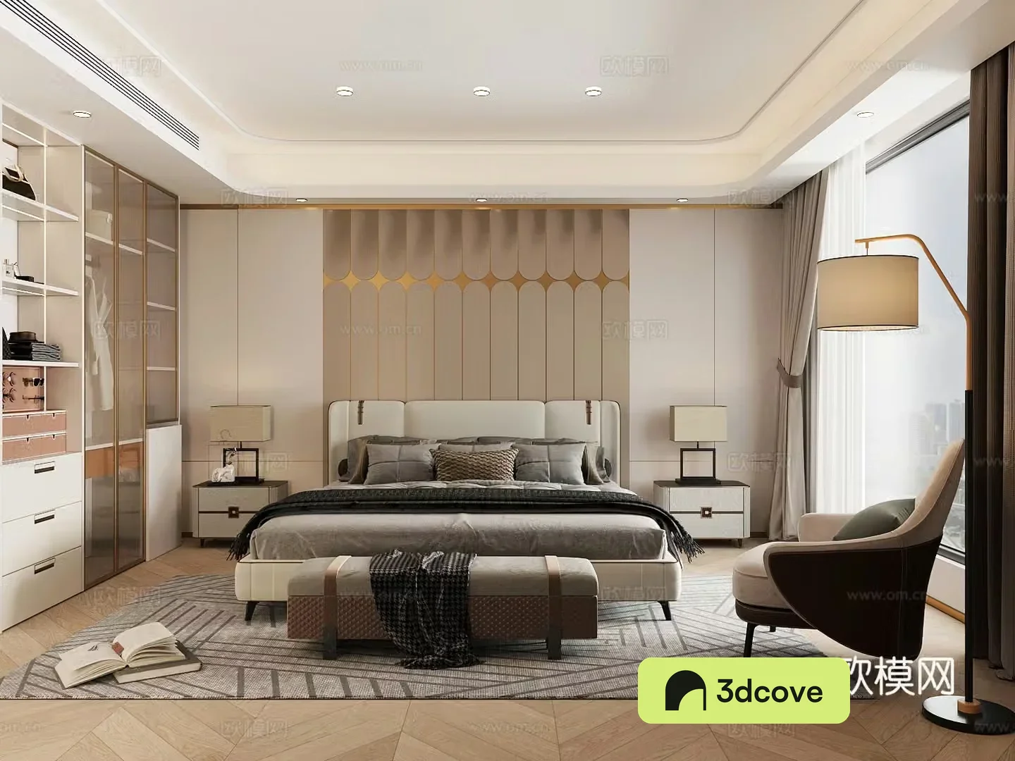 Modern light luxury home bedroom premium gray bedroom master bedroom second bedroom elderly room double bed wardrobe