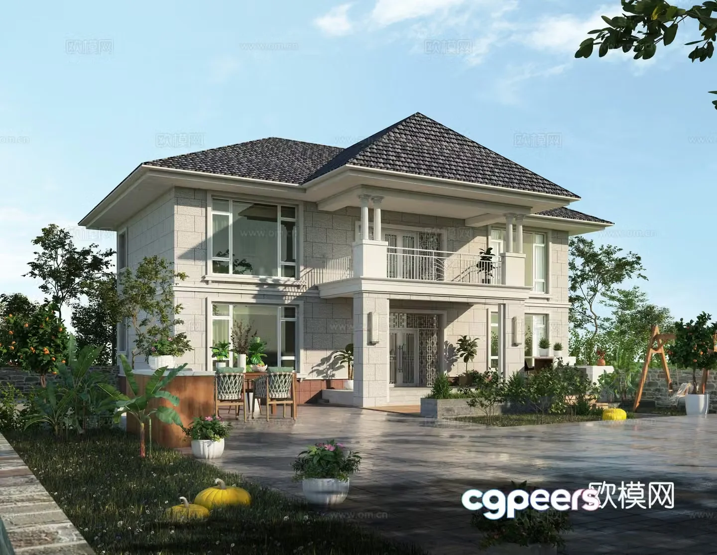 European style villa self-built house modern classical 3d model