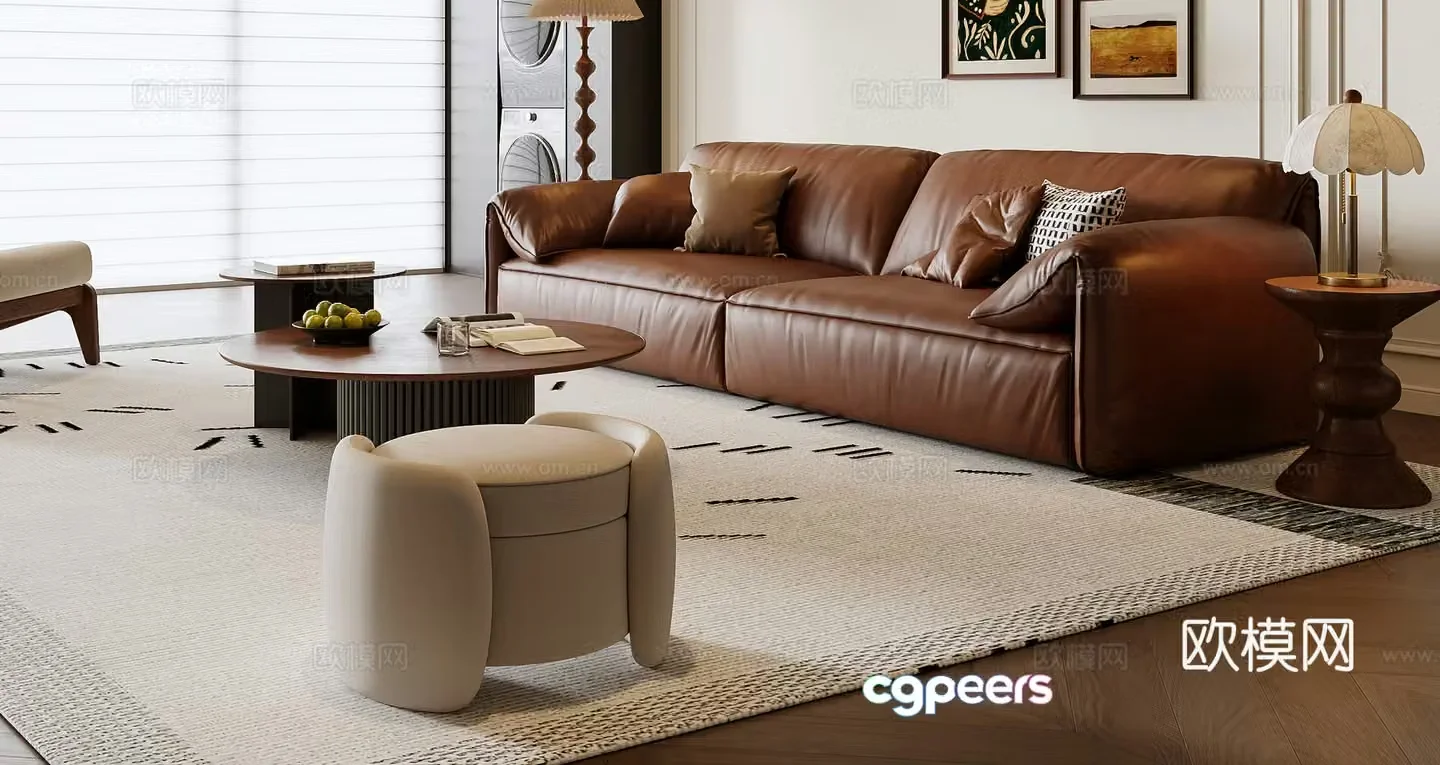 French sofa coffee table combination sofa 3D model
