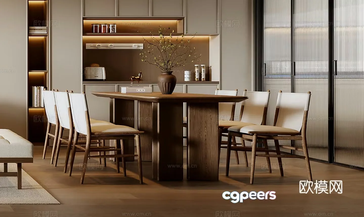 New Chinese dining table and chair 3D model