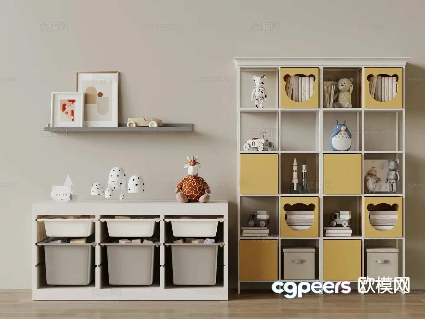 Cream style children’s cabinet storage cabinet bookcase 3d model