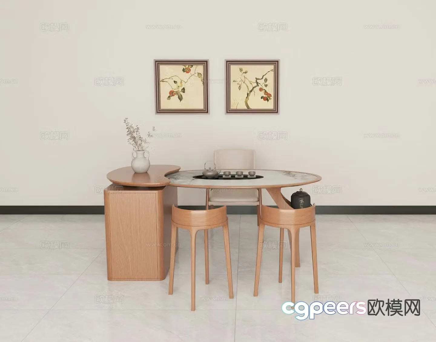 Medieval style tea table and chairs 3d model