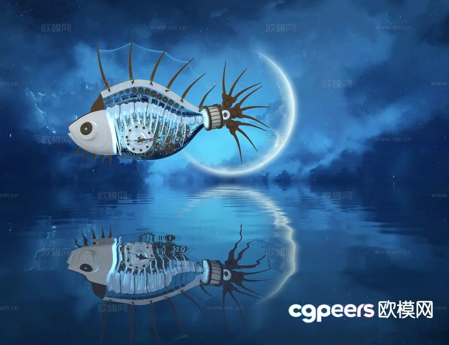 Technological fish sculpture mechanical fish 3D model