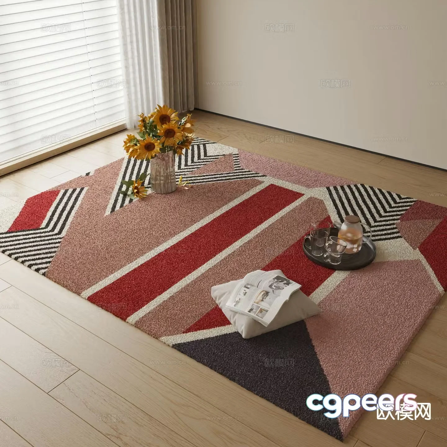 Red geometric carpet 3d model