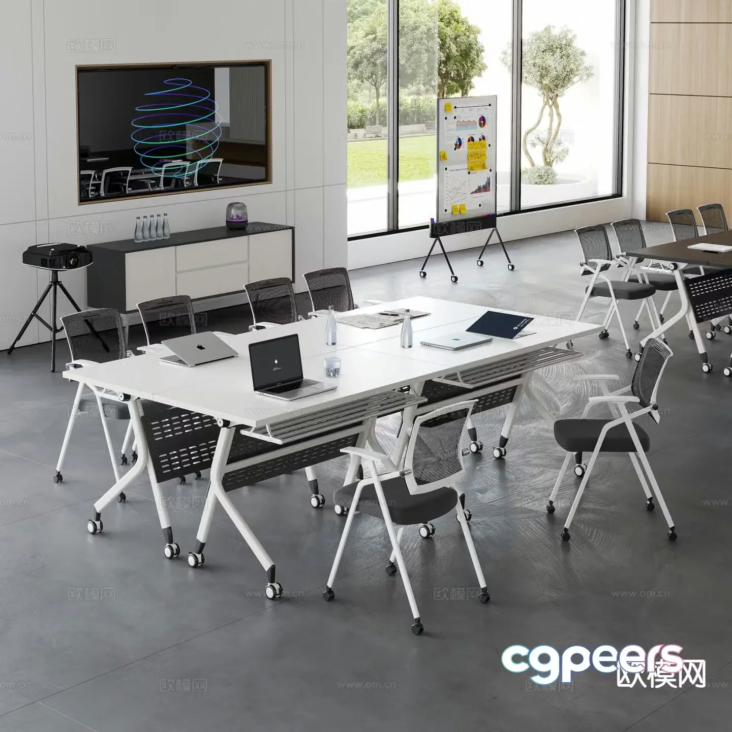 Modern conference table training table office chair movable table 3d model