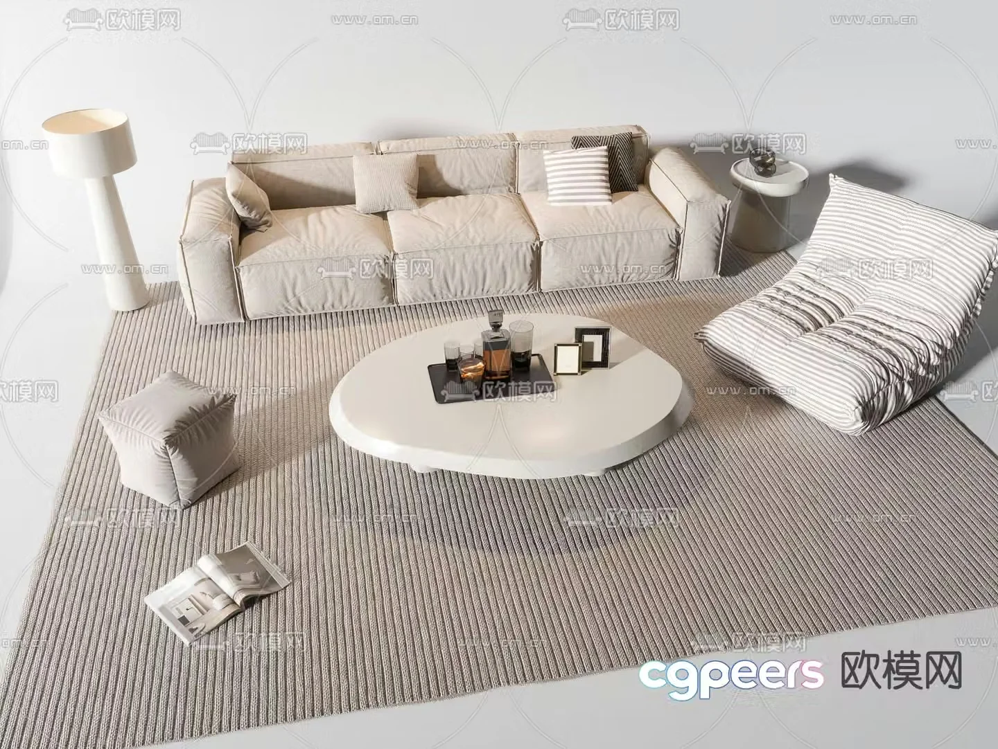 Cream style sofa modular sofa tofu block sofa 3d model