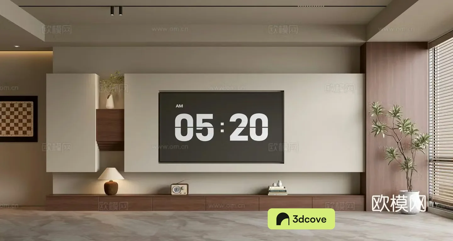 Middle-aged TV background wall 3d model