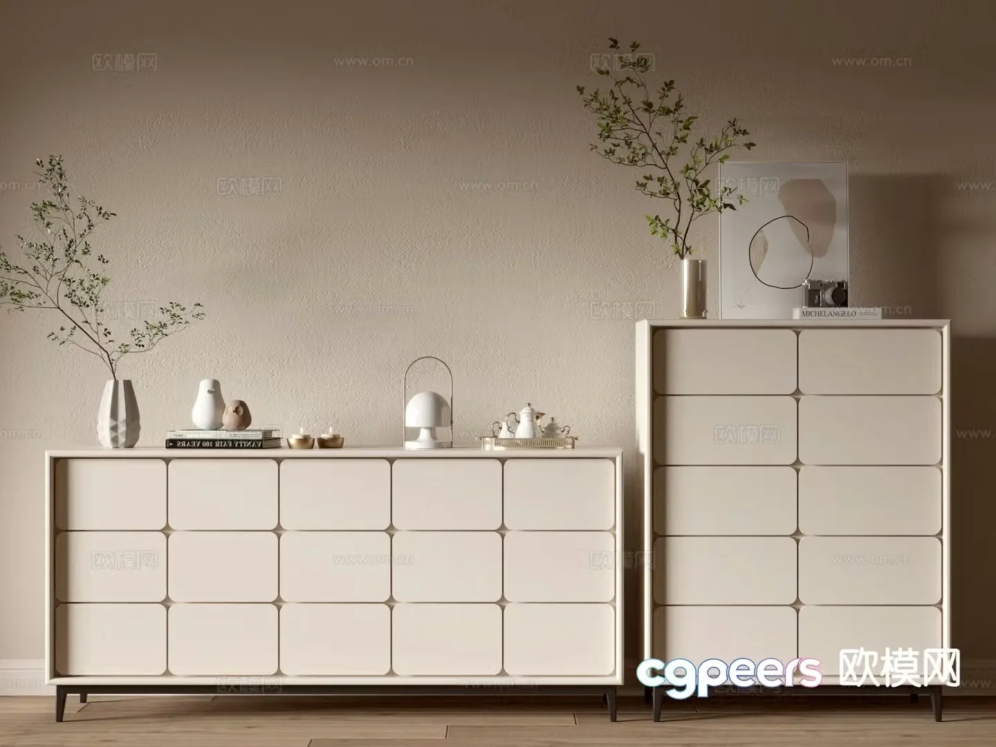 Cream style side cabinet entrance cabinet 3D model