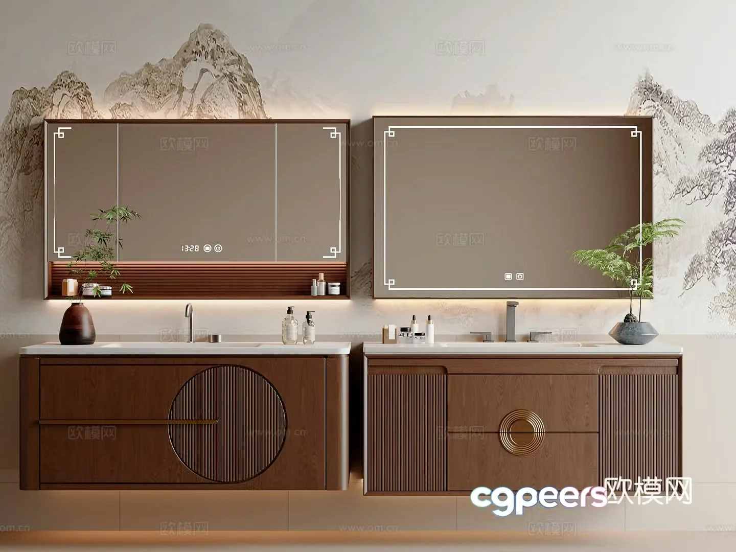New Chinese style bathroom cabinet finished bathroom cabinet bathroom mirror bathroom supplies mirror cabinet 3d model 3d model