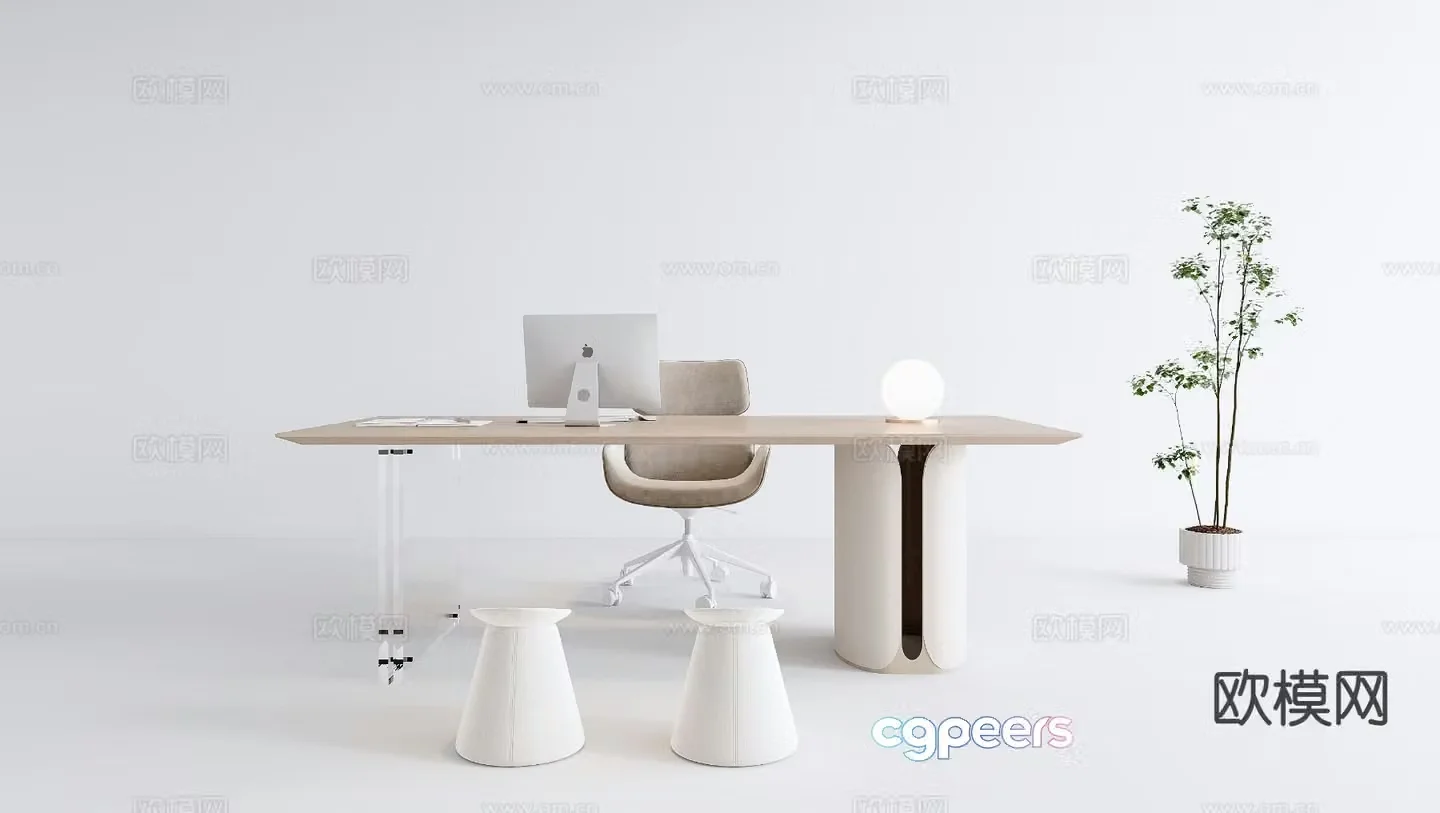 Cream style desk writing desk computer desk 3d model