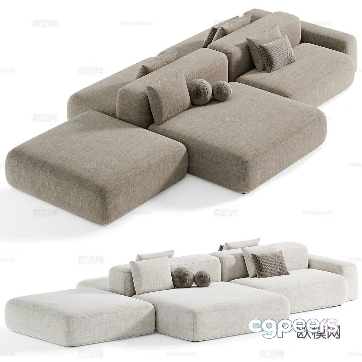 Modern Italian minimalist square sofa combination 3D model