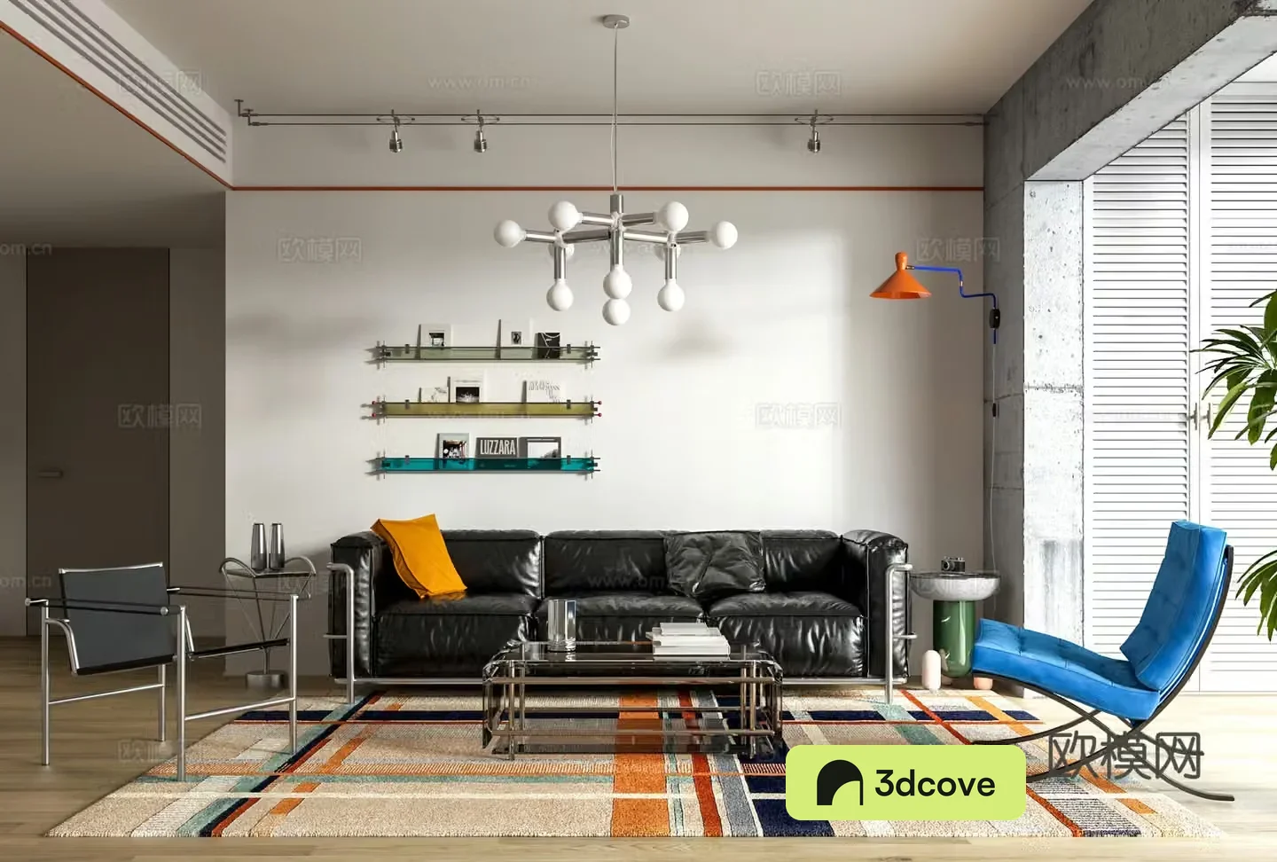 Bauhaus style living room Bauhaus sofa coffee table combination chandelier Barcelona chair