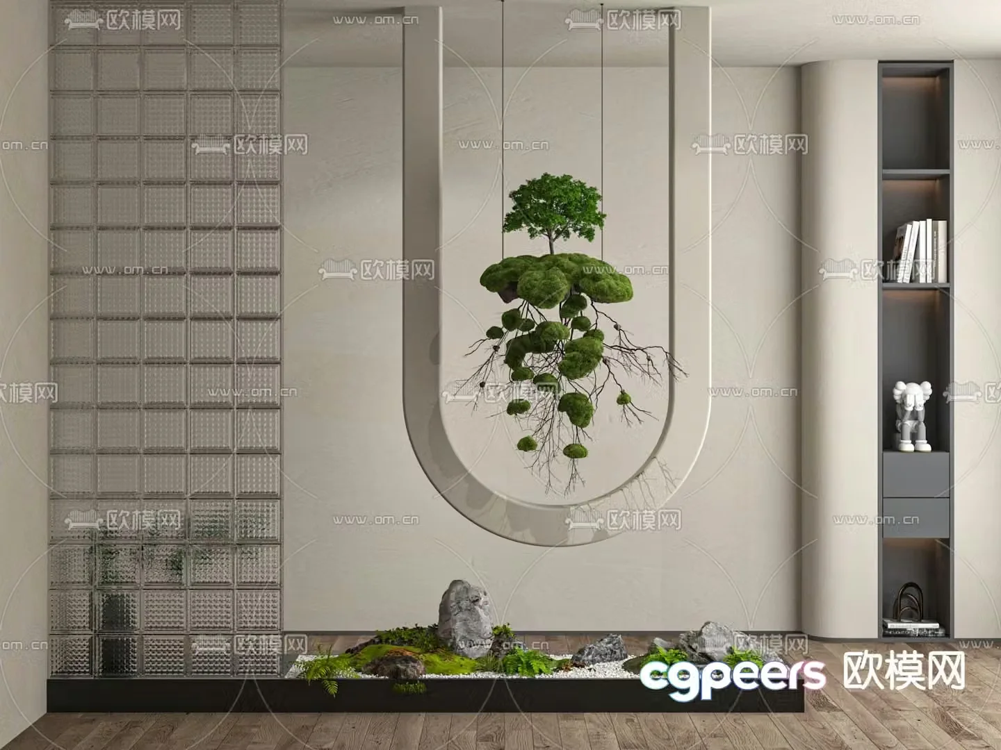 Entrance partition glass brick screen plant pile 3d model