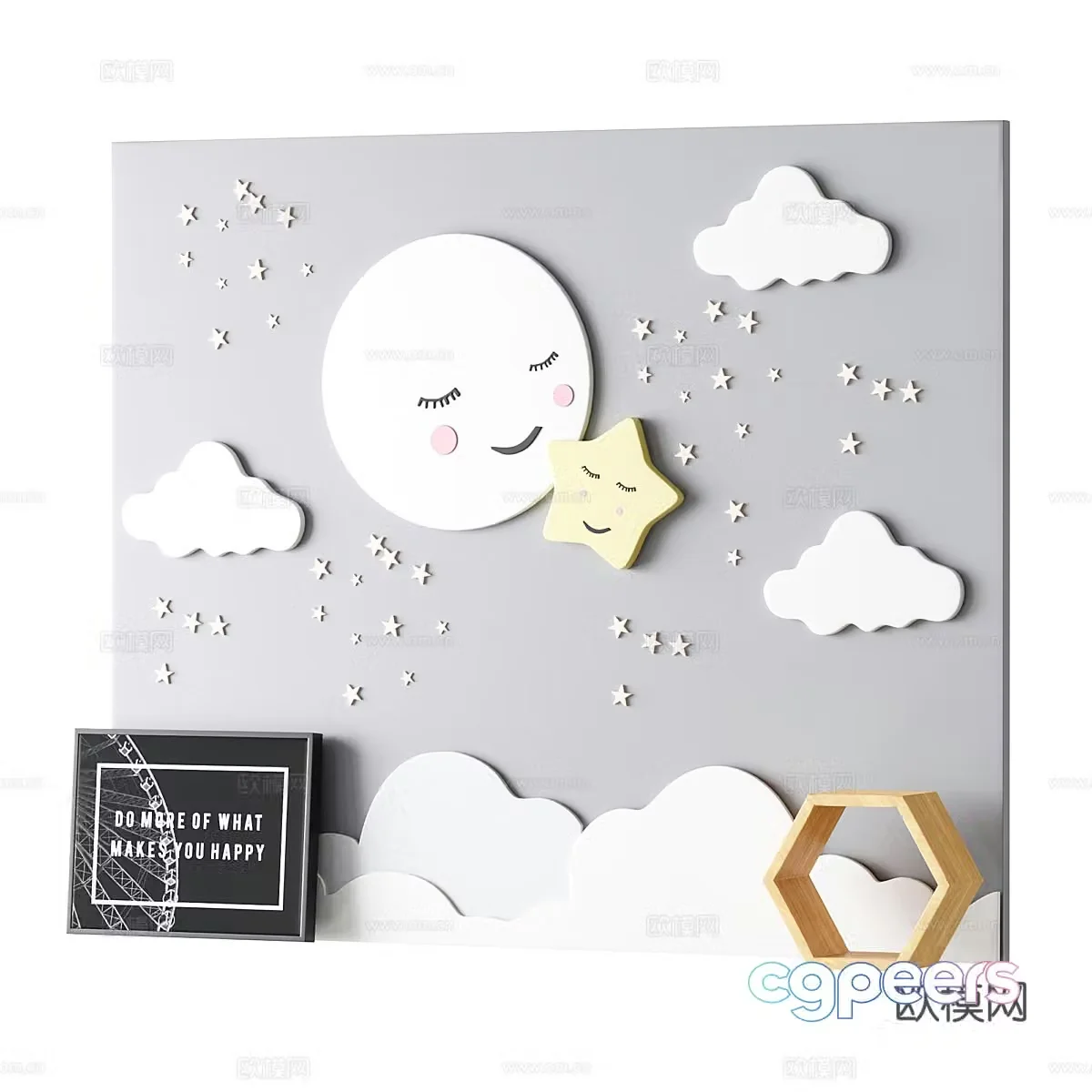 3d model of bed background wall