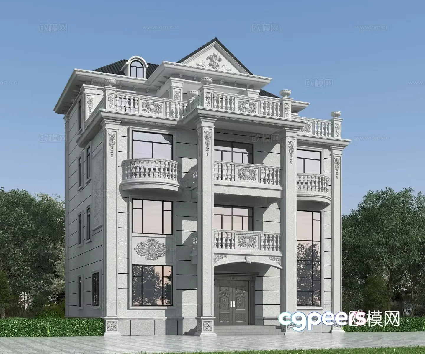 European -style single -family villa appearance 3D model