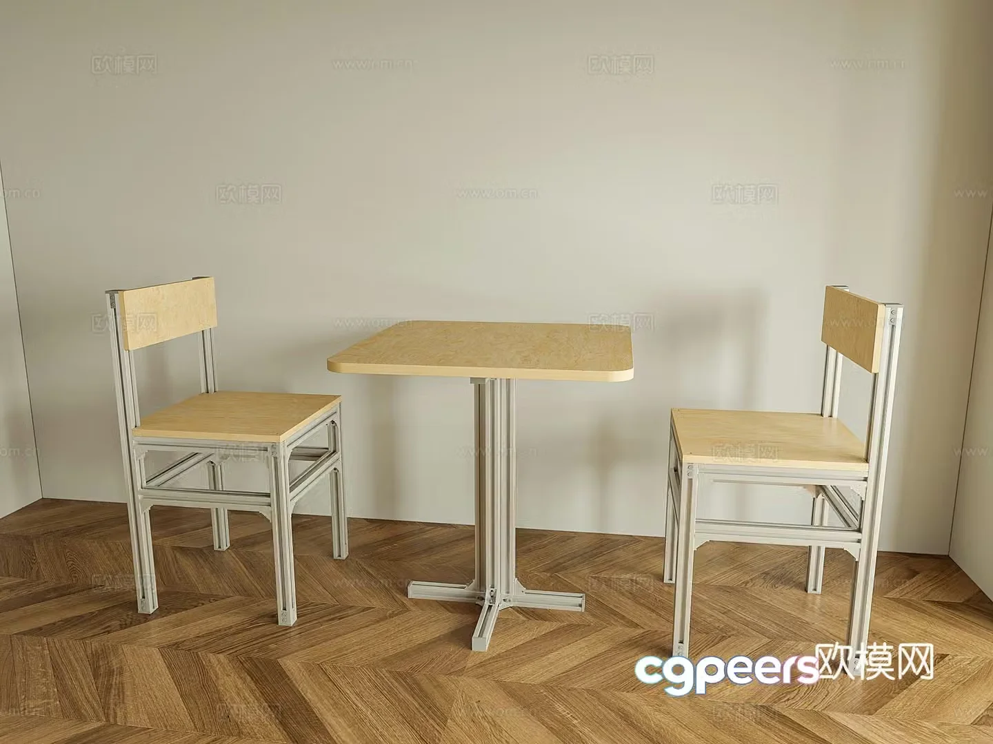 Modern aluminum profile table and chair dining table and chair 3d model