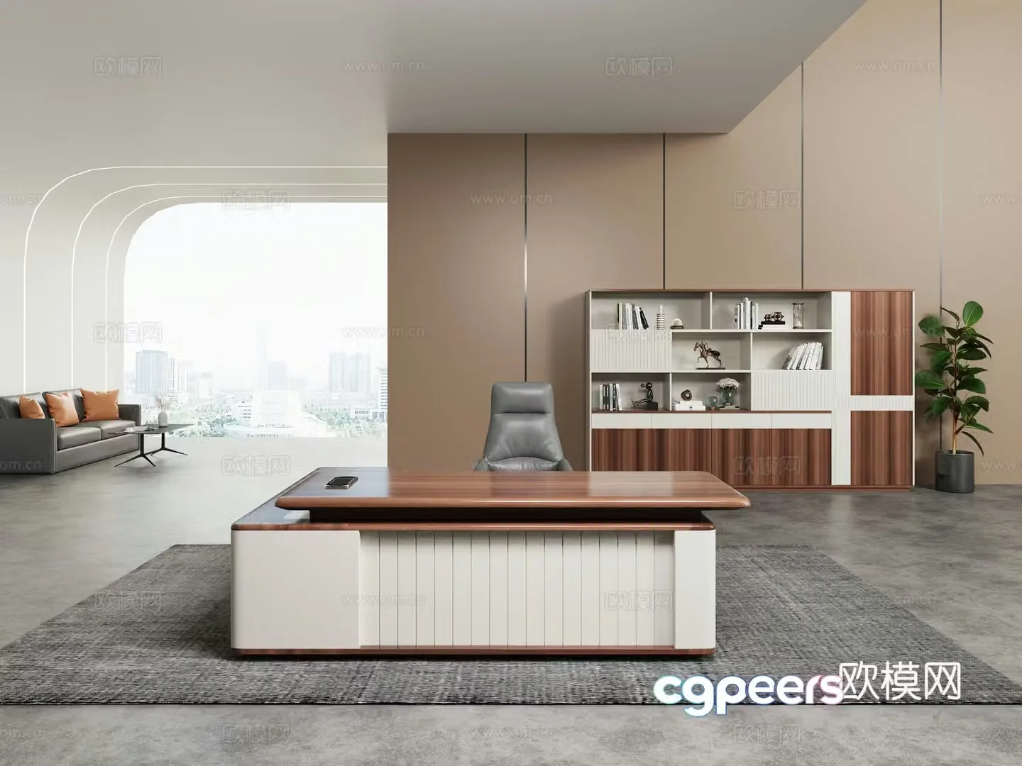 Modern president office space chairman office area desk filing cabinet 3d model