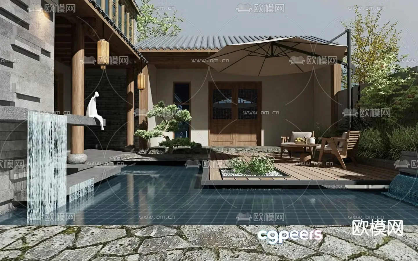 New Chinese style courtyard landscape garden 3d model
