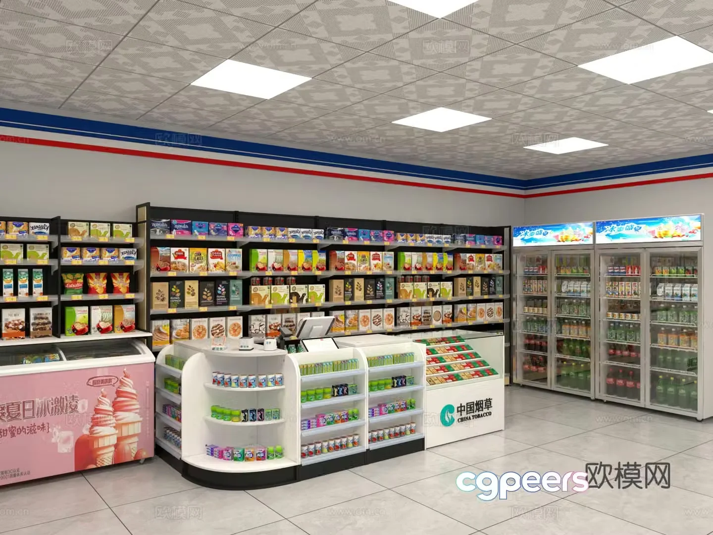 Modern convenience store supermarket 3d model