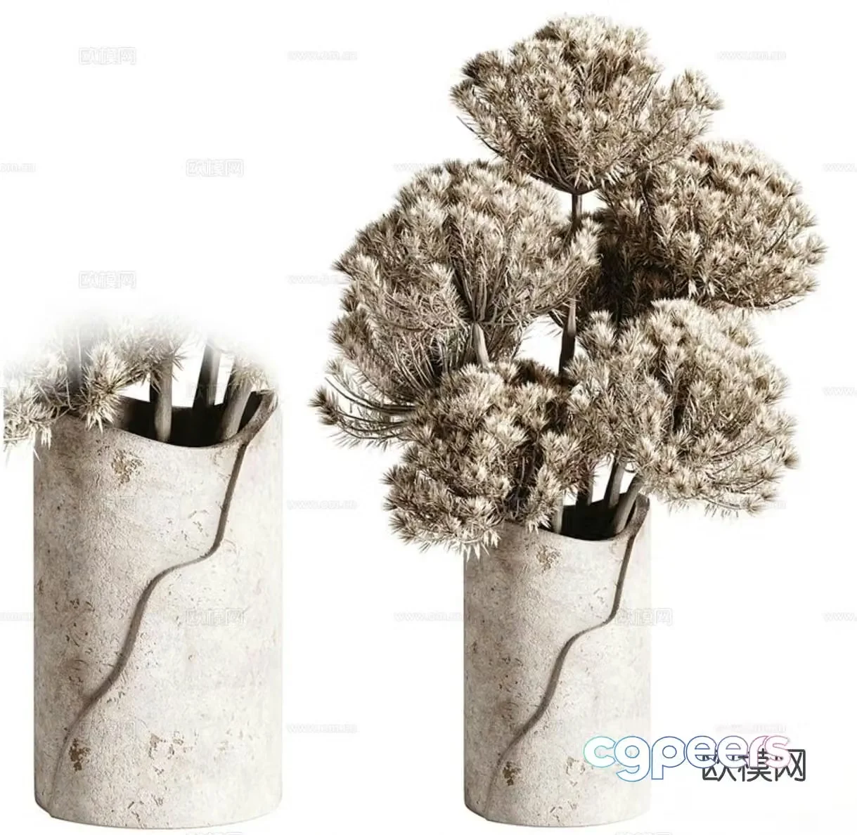 wabi-sabi vase floral arrangement flower arrangement dried flower 3d model