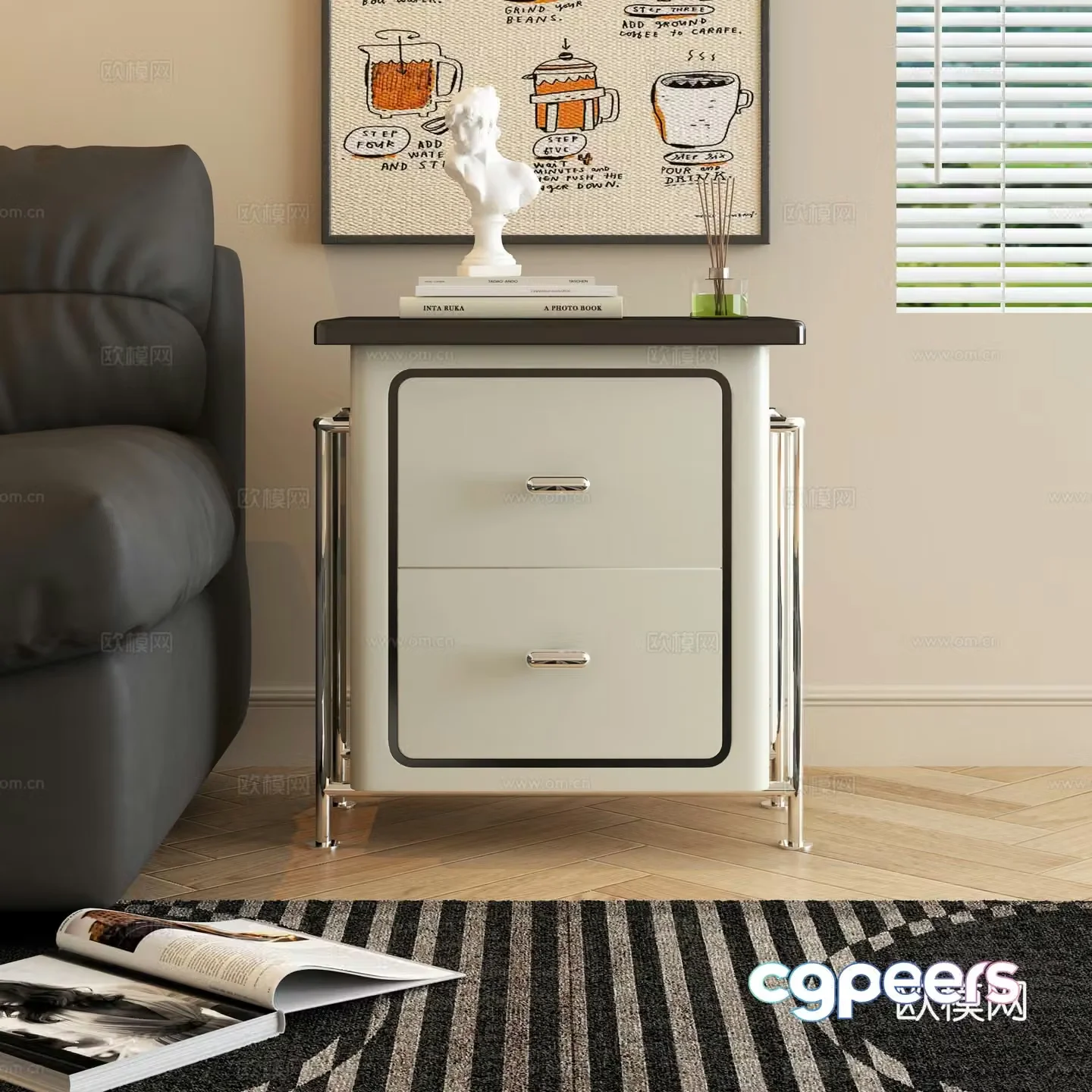Modern creamy living room side table 3d model