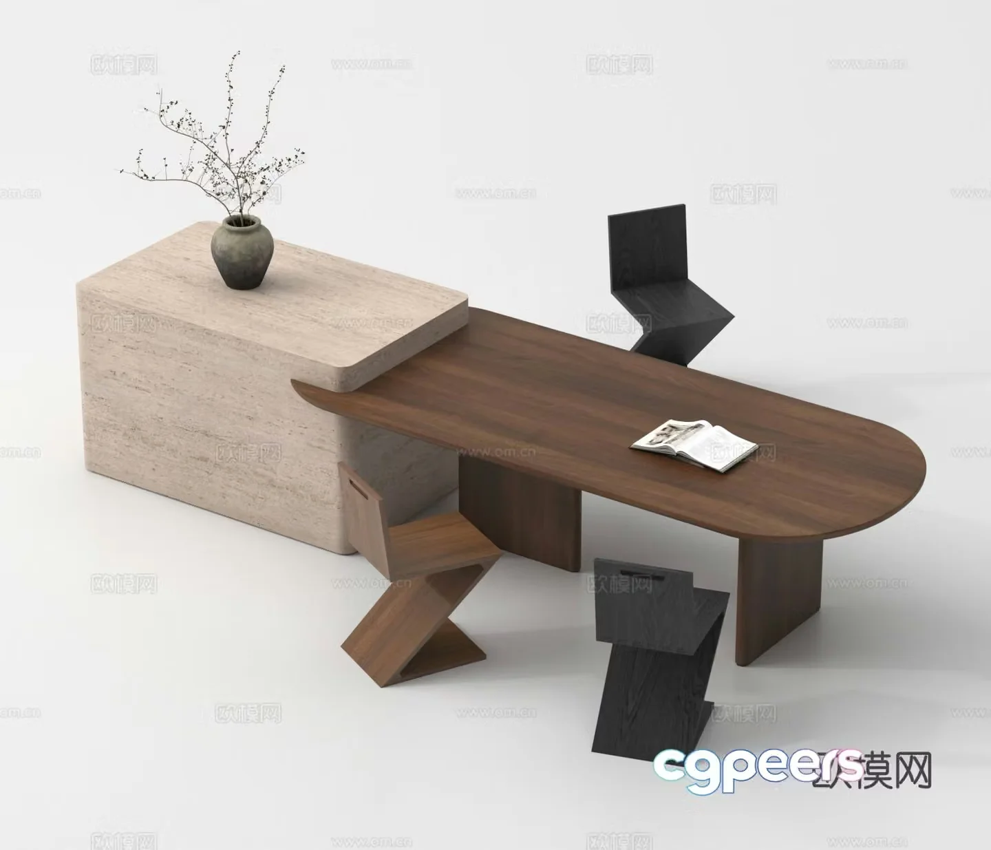 Dining table and chairs island bar 3d model