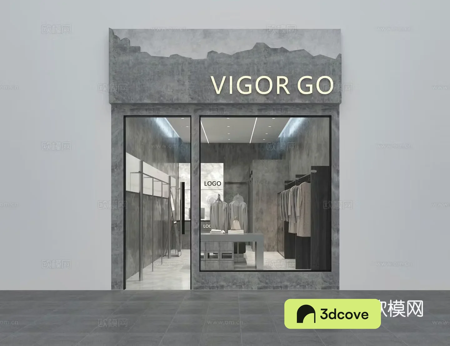 Industrial style dark clothing store