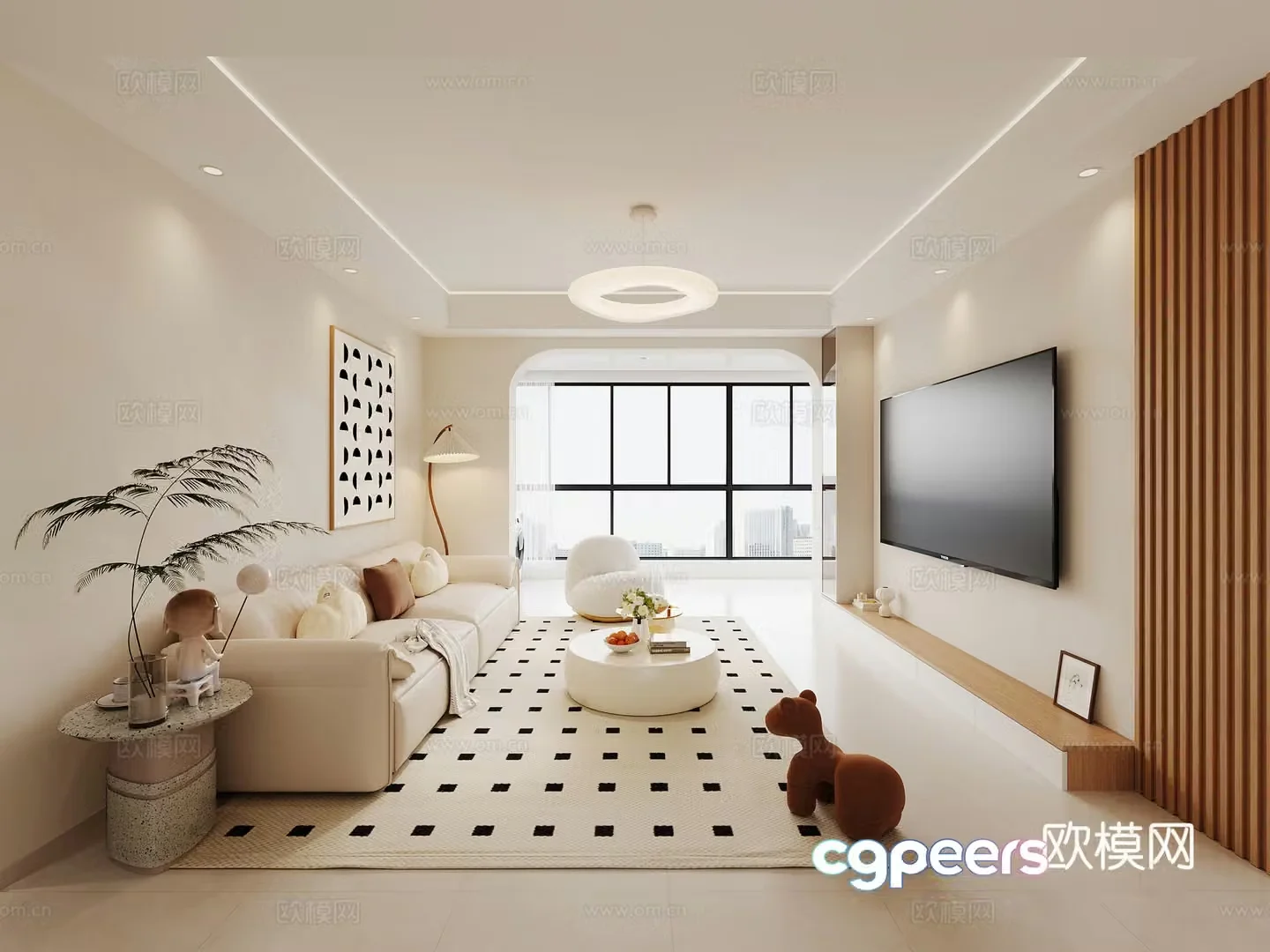 Creamy living room 3d model