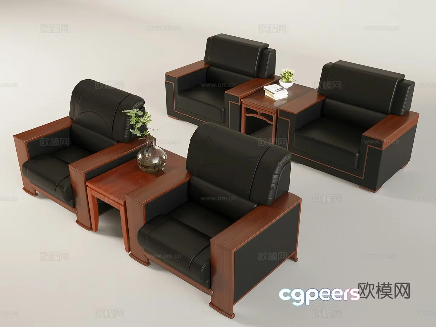 Chinese sofa coffee table combination reception sofa coffee table solid wood coffee table soft bag sofa 3D model
