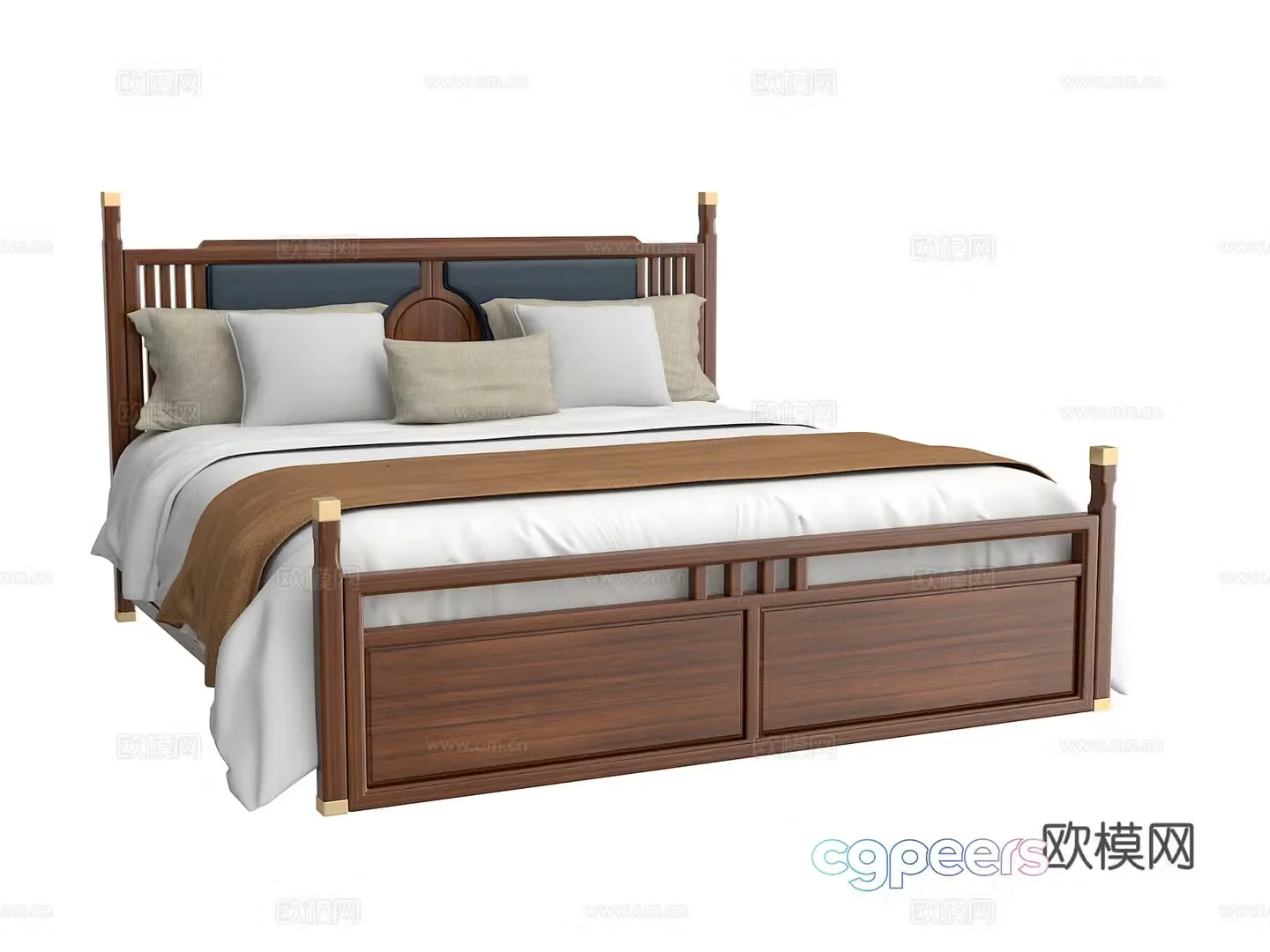 New Chinese style double bed 3D model