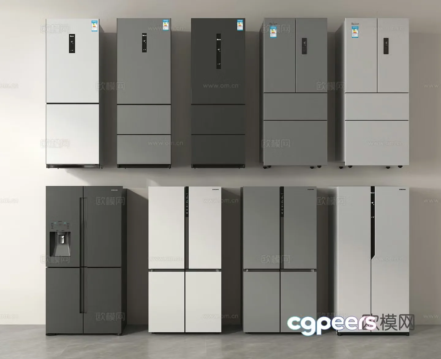 Double door refrigerator Single door refrigerator 3D model