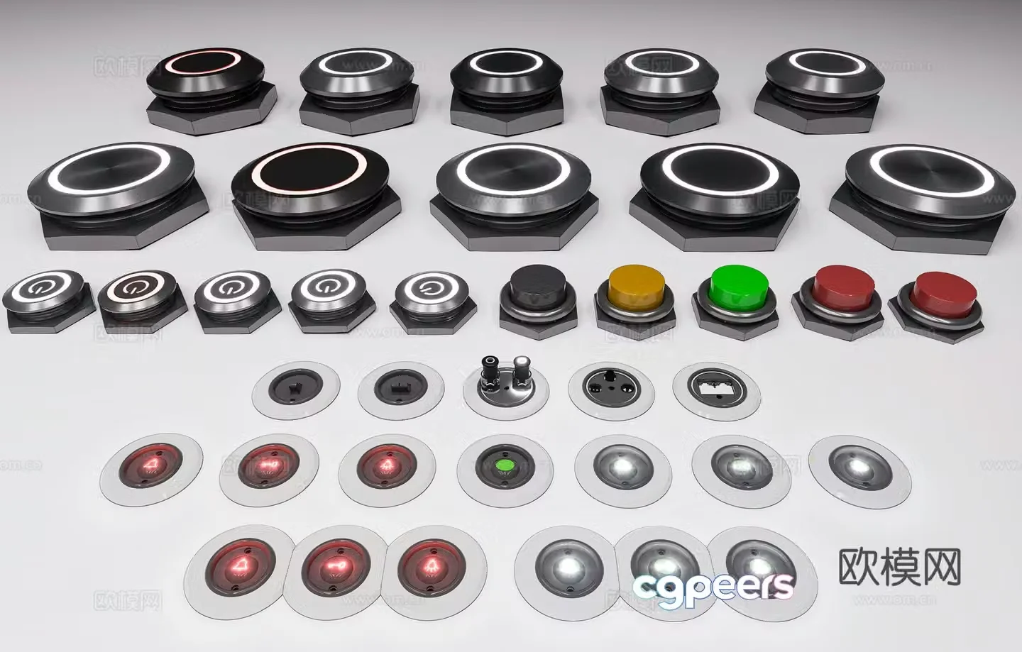 Modern switch button Indicator buttons Industrial electrical component switch Circular button switch 3D model
