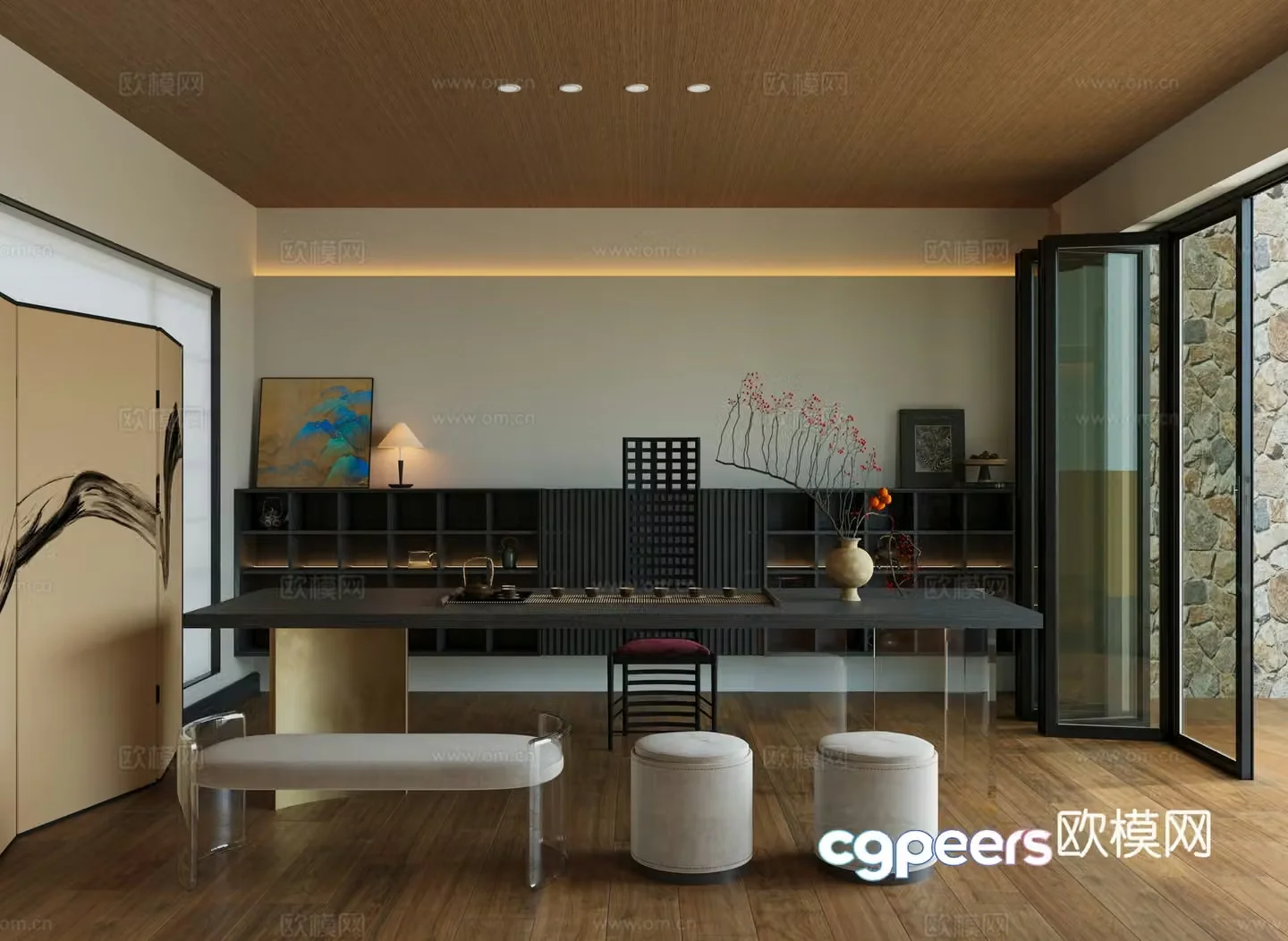 Italian minimalist tea room CASSINA tea chair Villa tea room without lights Tea room Screen 3D model