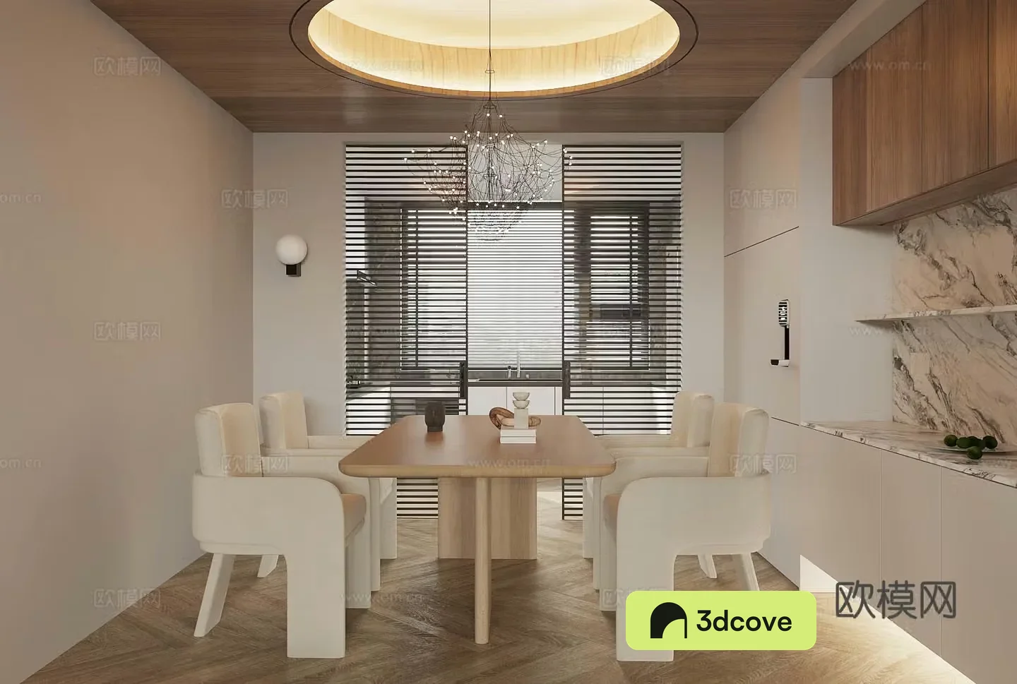 Log style home living and living restaurant Cream style living restaurant No owner lights Medium style dining table and chair 3D model