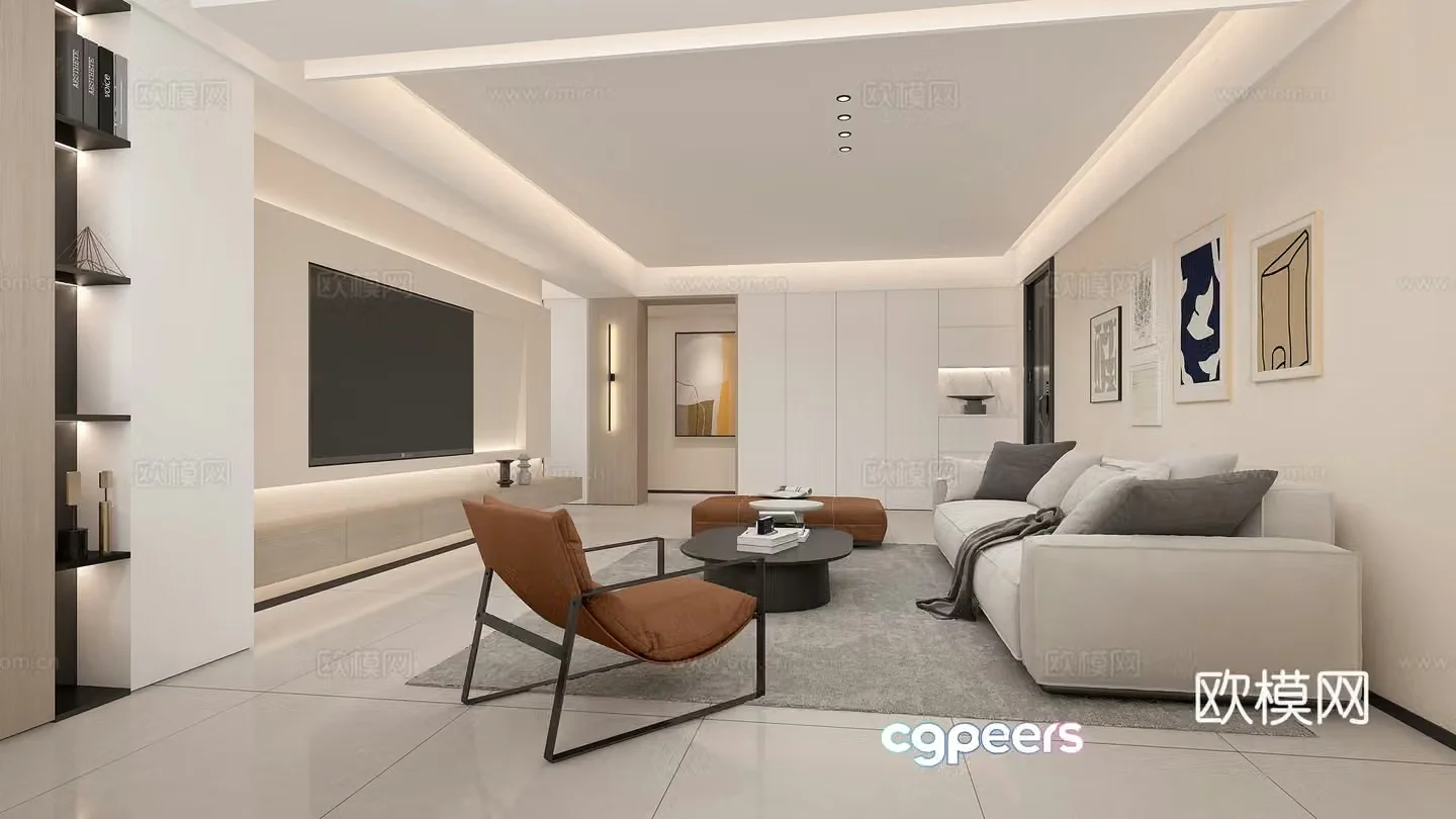 Modern living and dining room 3d model