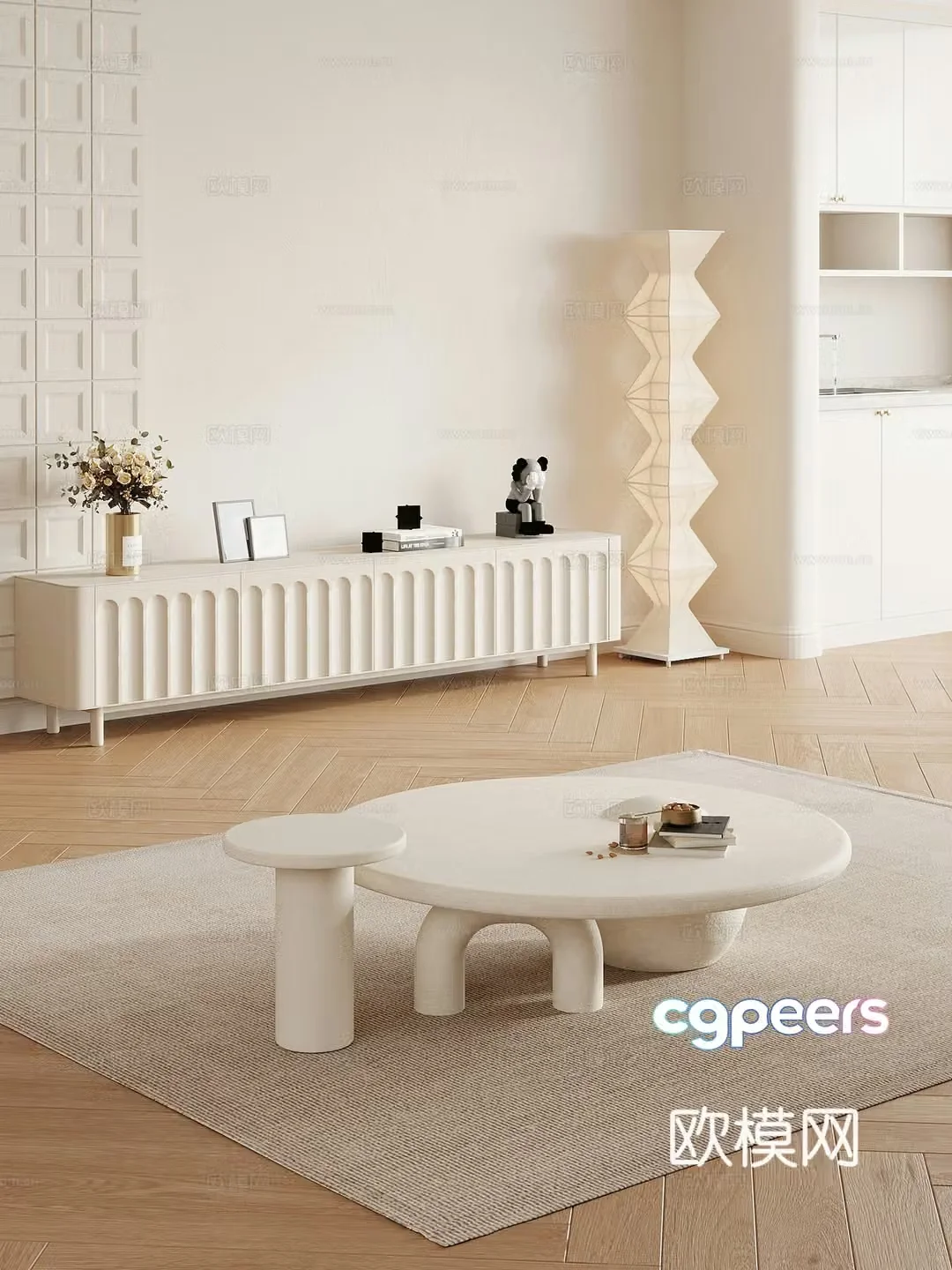 Cream style TV cabinet 3d model