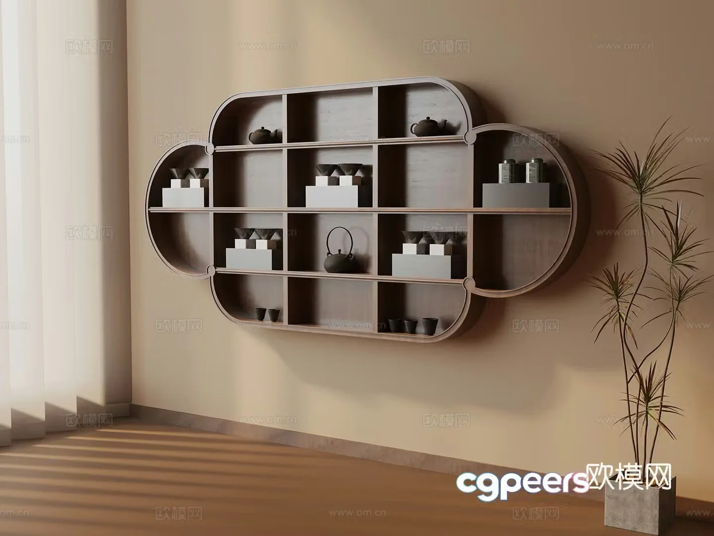 27 new Chinese style wall cabinet tea set 3d model