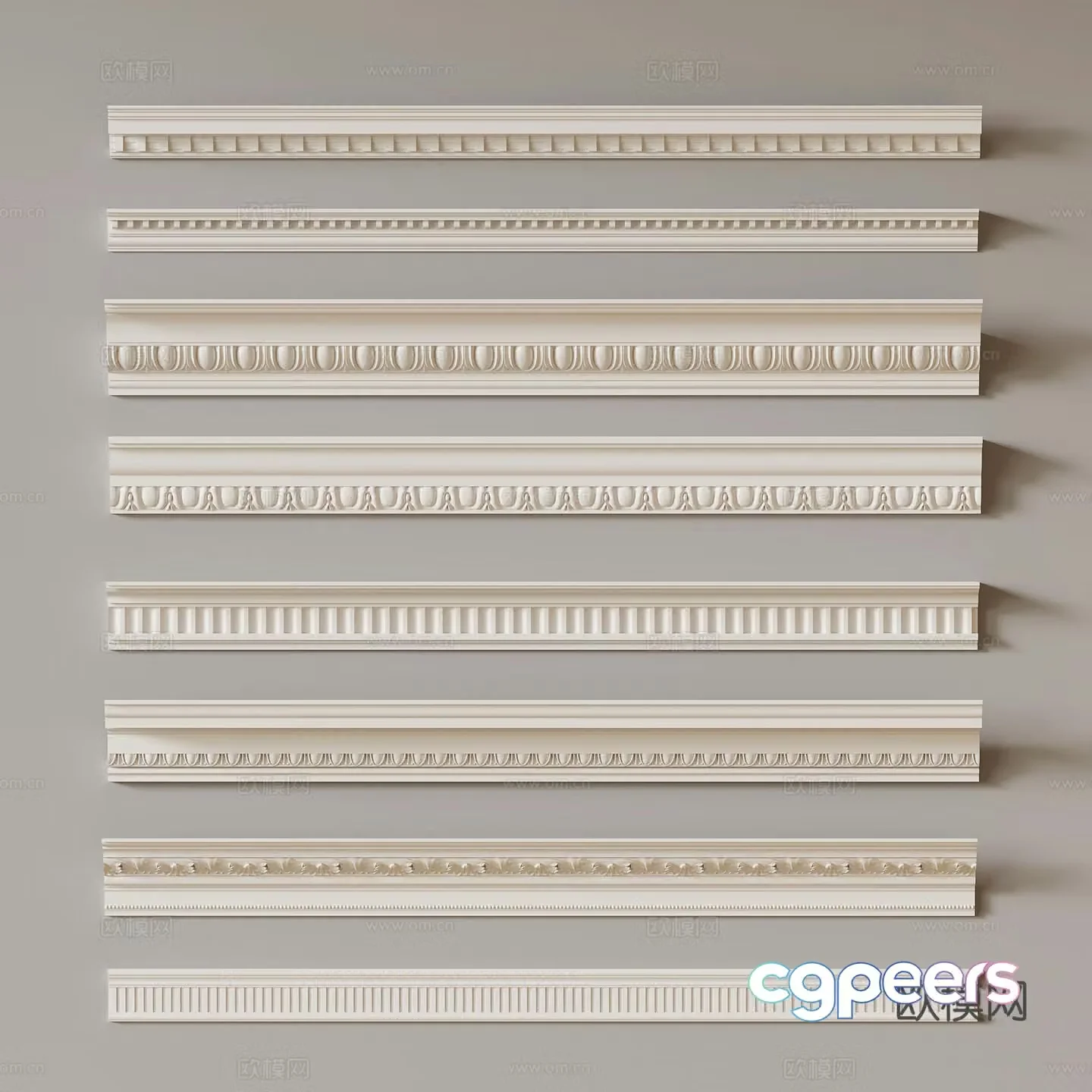 French gypsum line ceiling 3d model