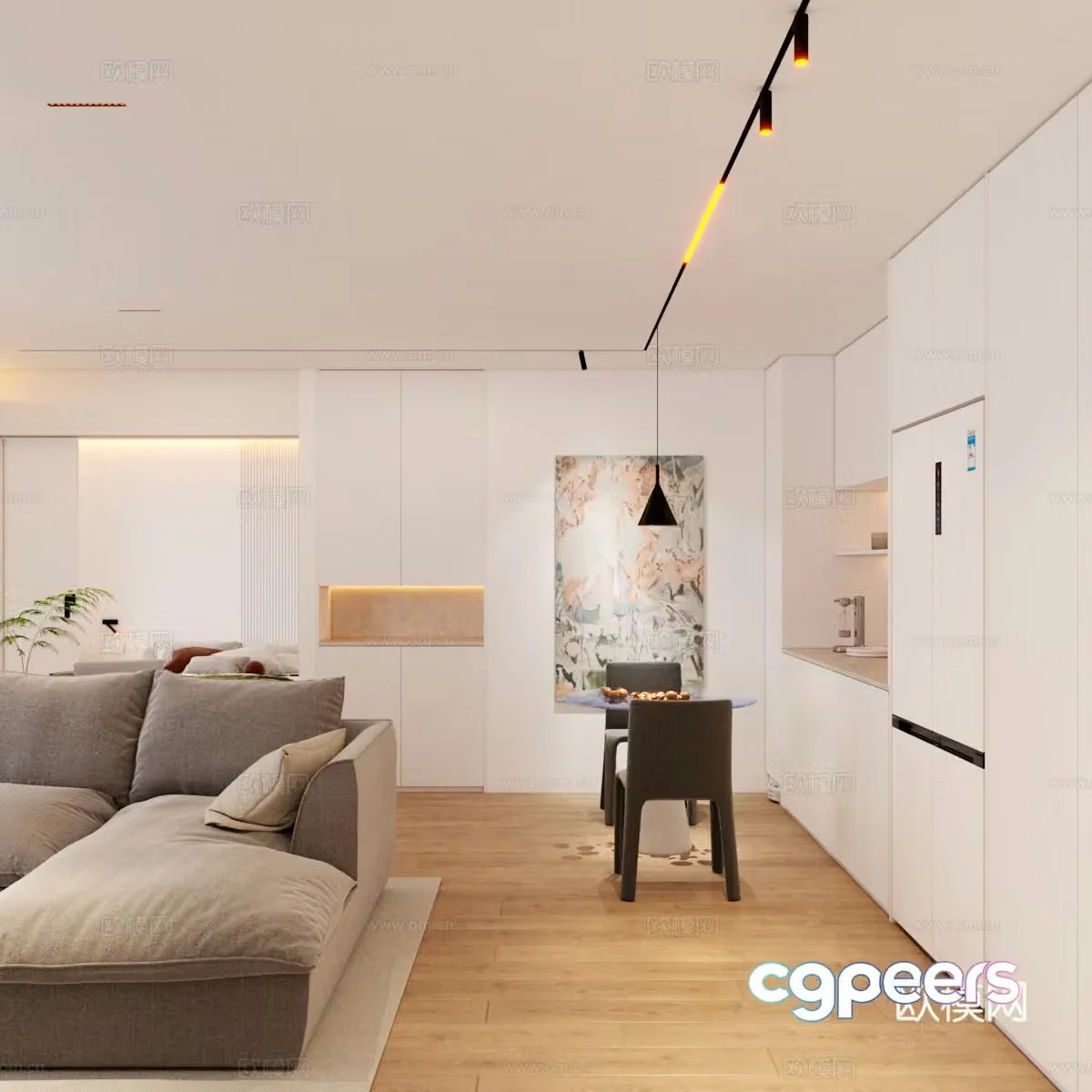Creamy style modern apartment 3d model