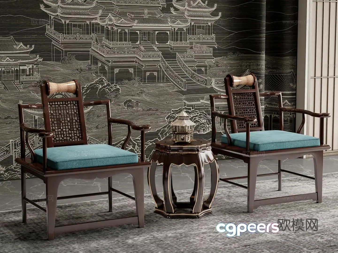 New Chinese single chair 3D model