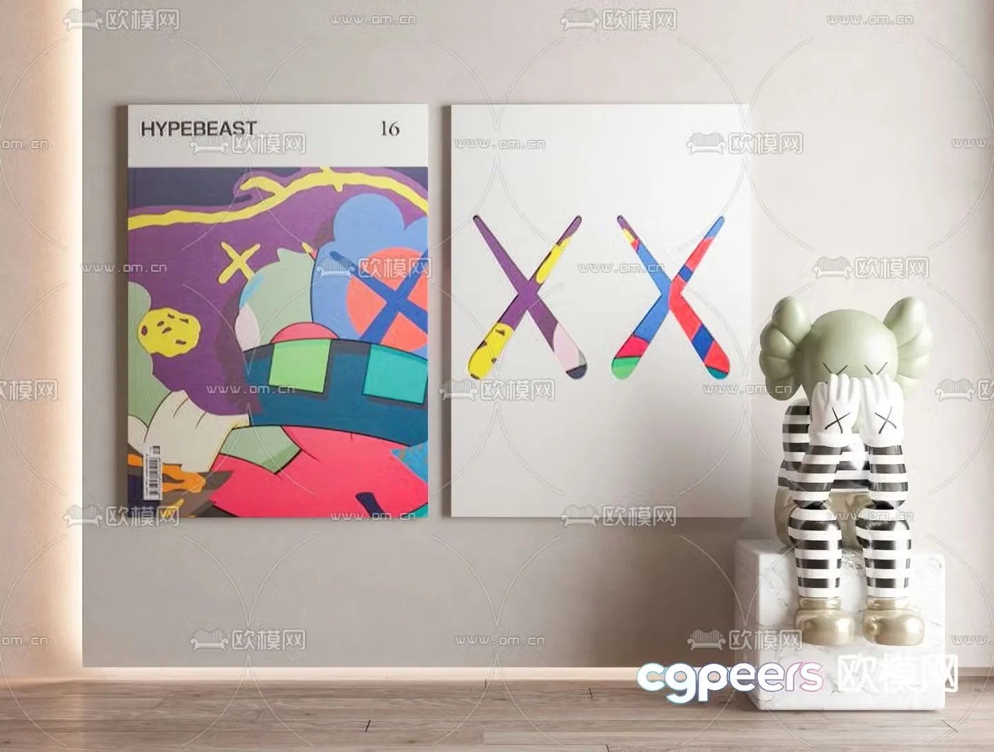 Modern KAWS decorative painting 3d model