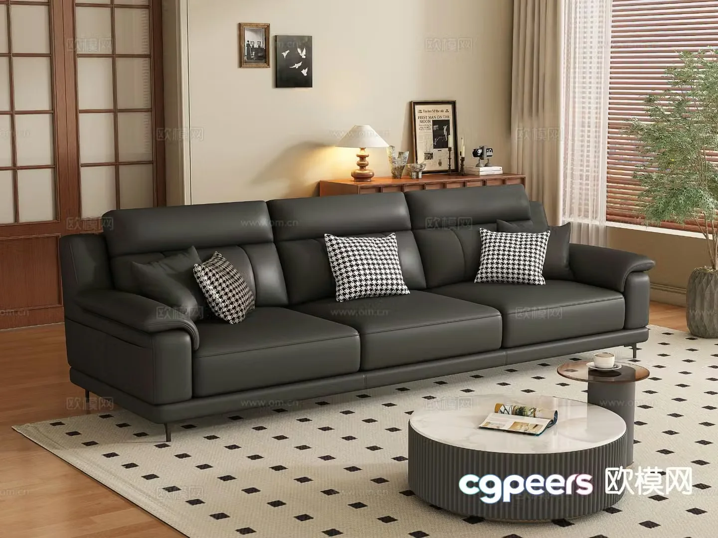 Modern three-seat sofa 3d model